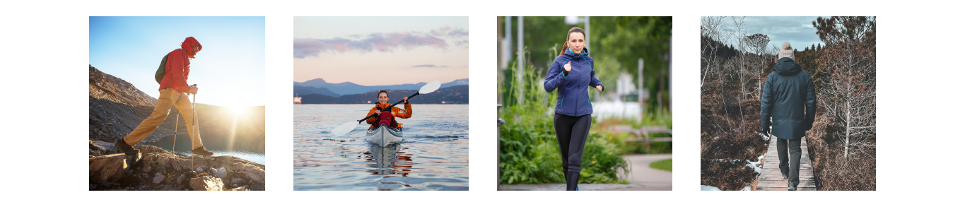 Outdoor Activity Scenarios Various outdoor activity scenes including hiking, kayaking, running, and trail walking